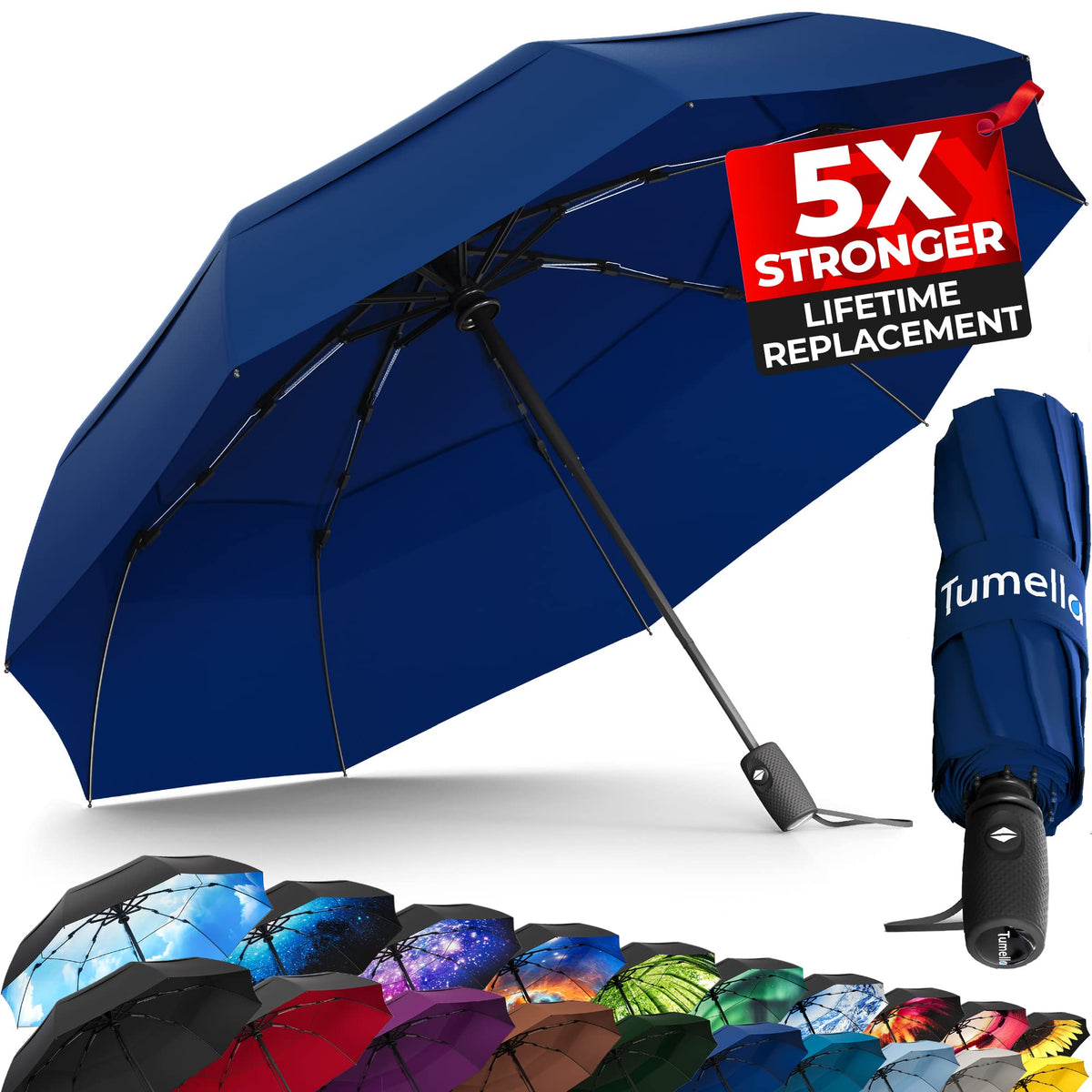 Strongest Windproof Travel Umbrella (Compact, 100MPH Wind-Tested)