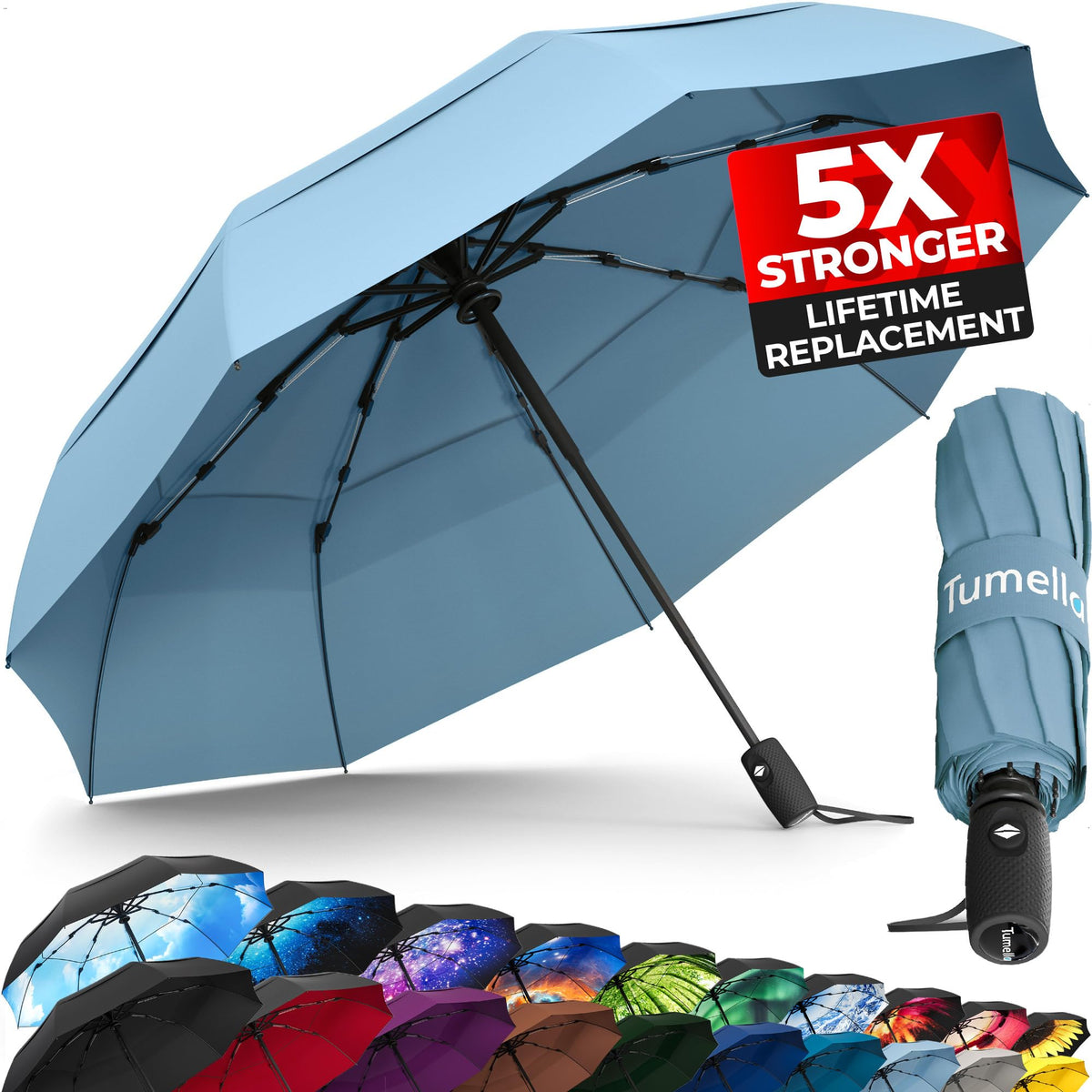Strongest Windproof Travel Umbrella (Compact, 100MPH Wind-Tested)
