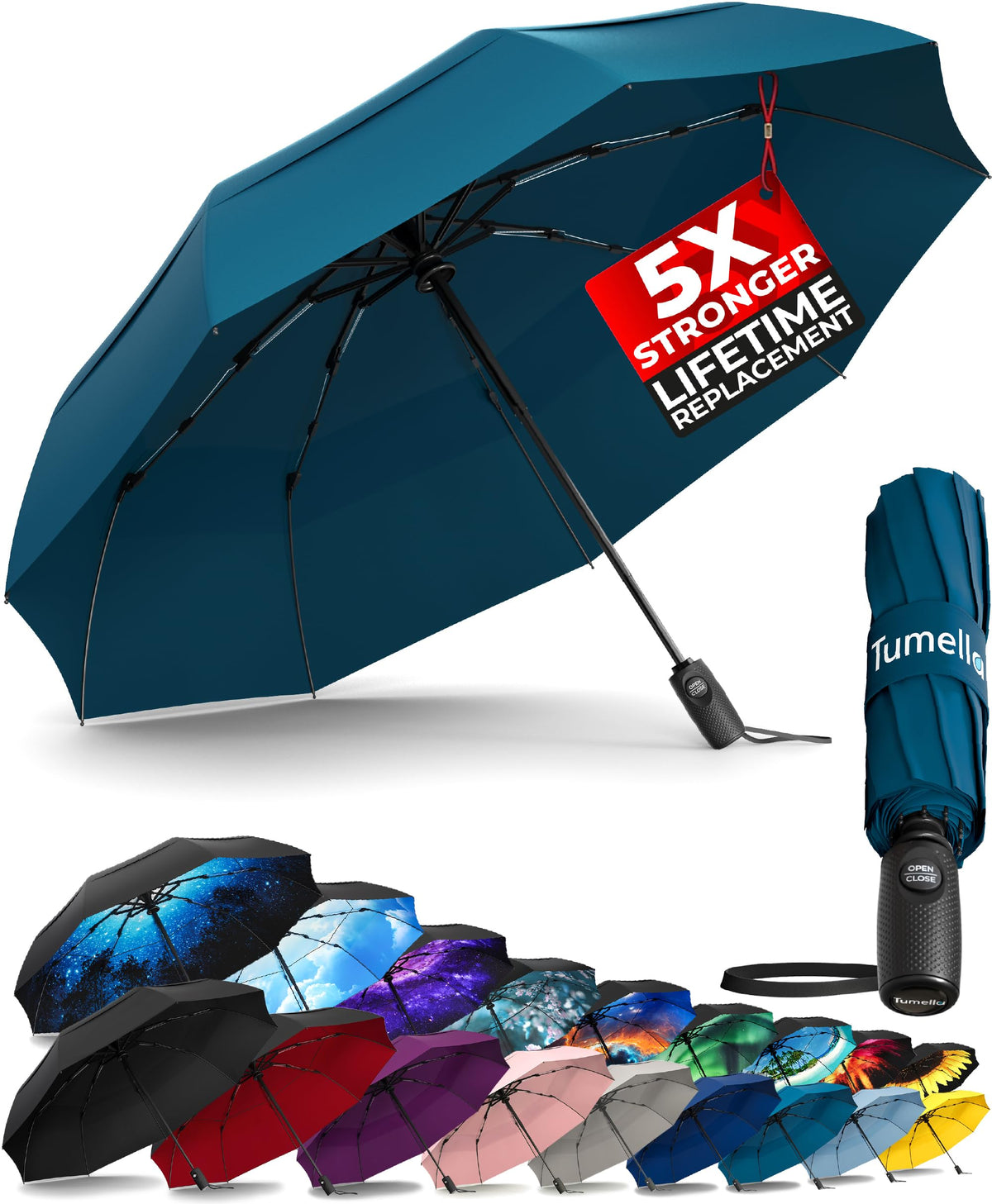Strongest Windproof Travel Umbrella (Compact, 100MPH Wind-Tested)