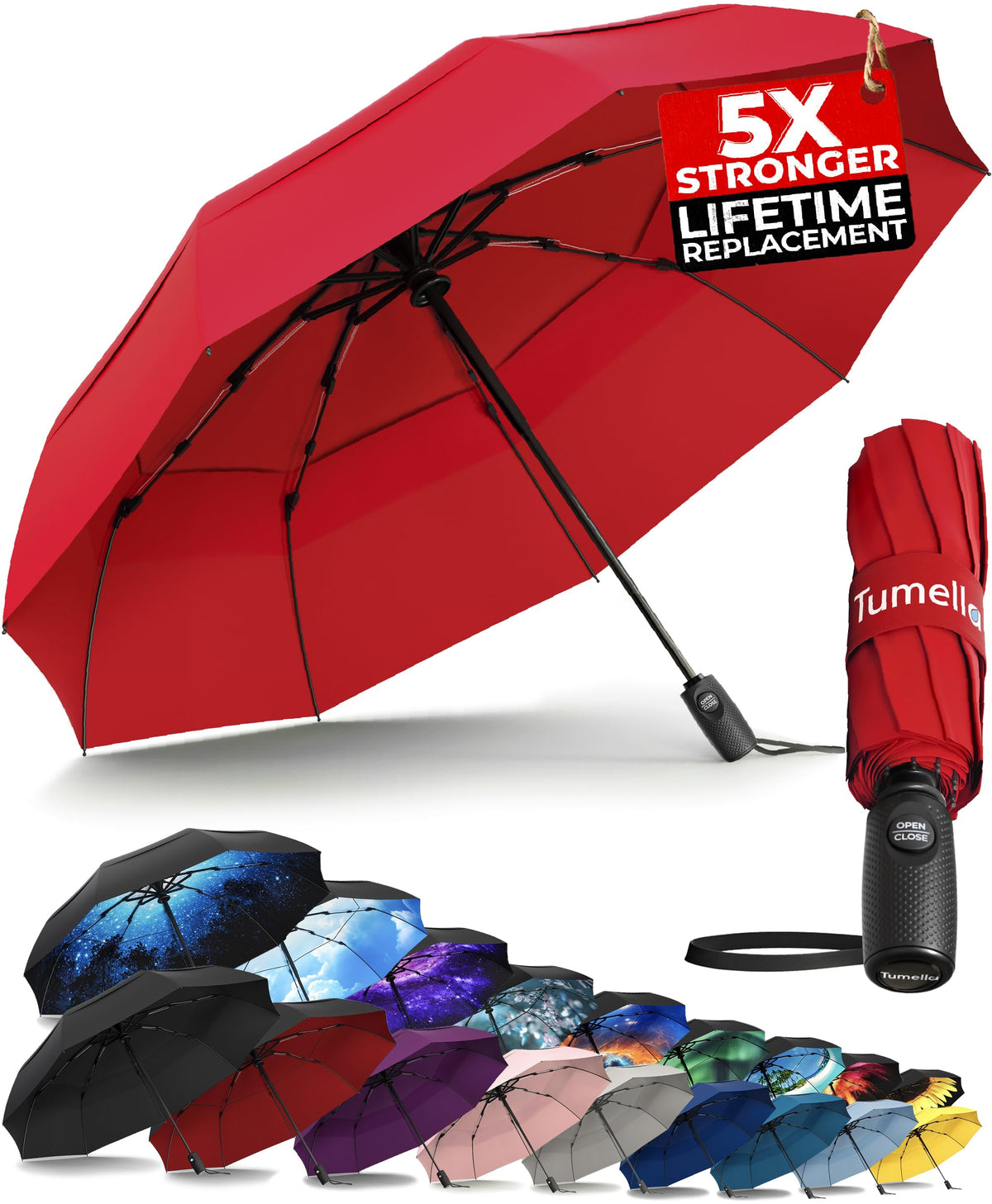 Strongest Windproof Travel Umbrella (Compact, 100MPH Wind-Tested)