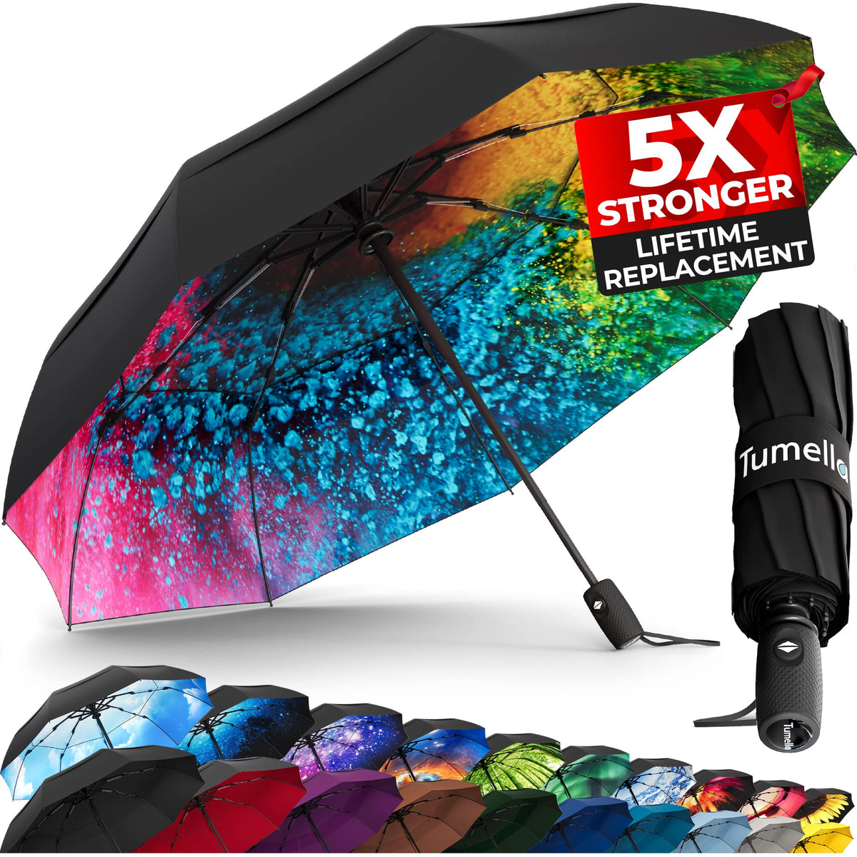 Strongest Windproof Travel Umbrella (Compact, 100MPH Wind-Tested)