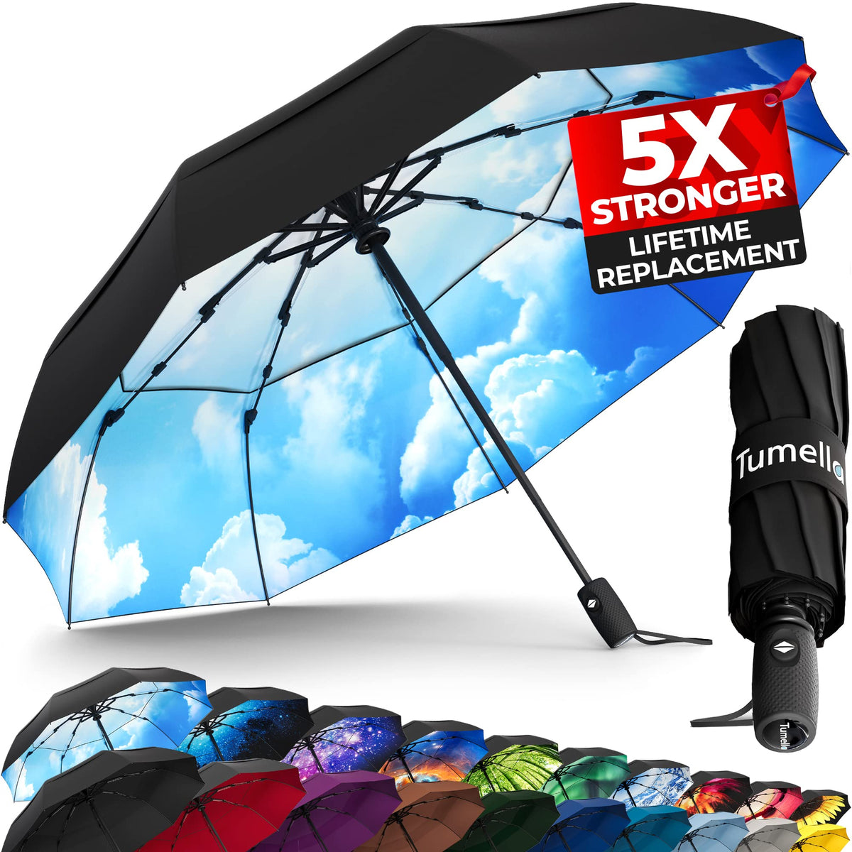 Strongest Windproof Travel Umbrella (Compact, 100MPH Wind-Tested)