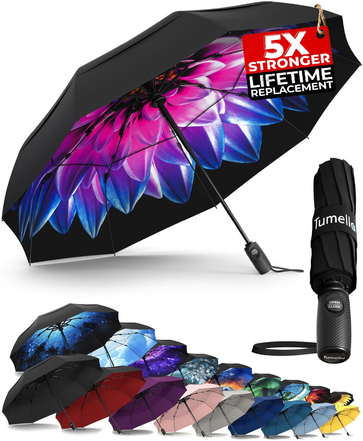 Strongest Windproof Travel Umbrella (Compact, 100MPH Wind-Tested)