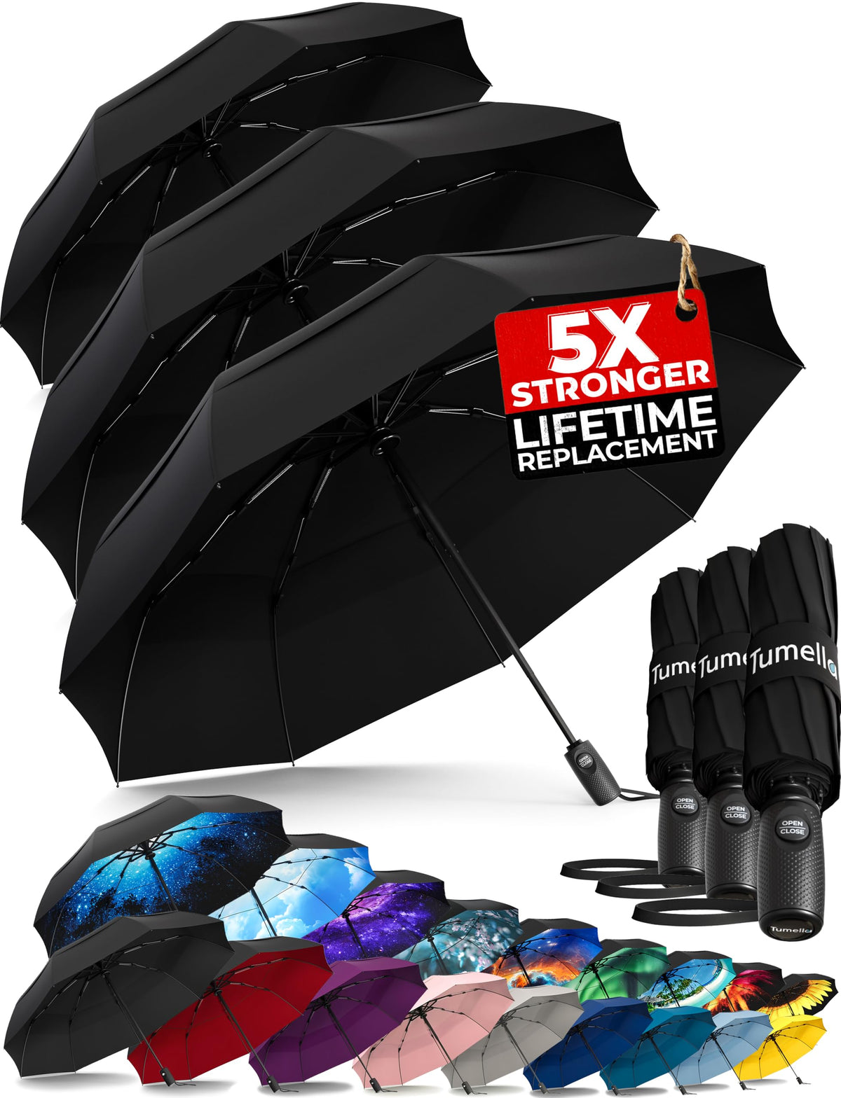 Strongest Windproof Travel Umbrella (Compact, 100MPH Wind-Tested)