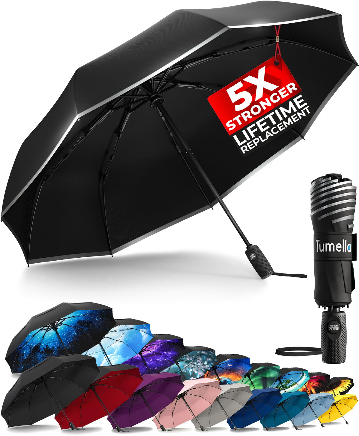 Strongest Windproof Travel Umbrella (Compact, 100MPH Wind-Tested)