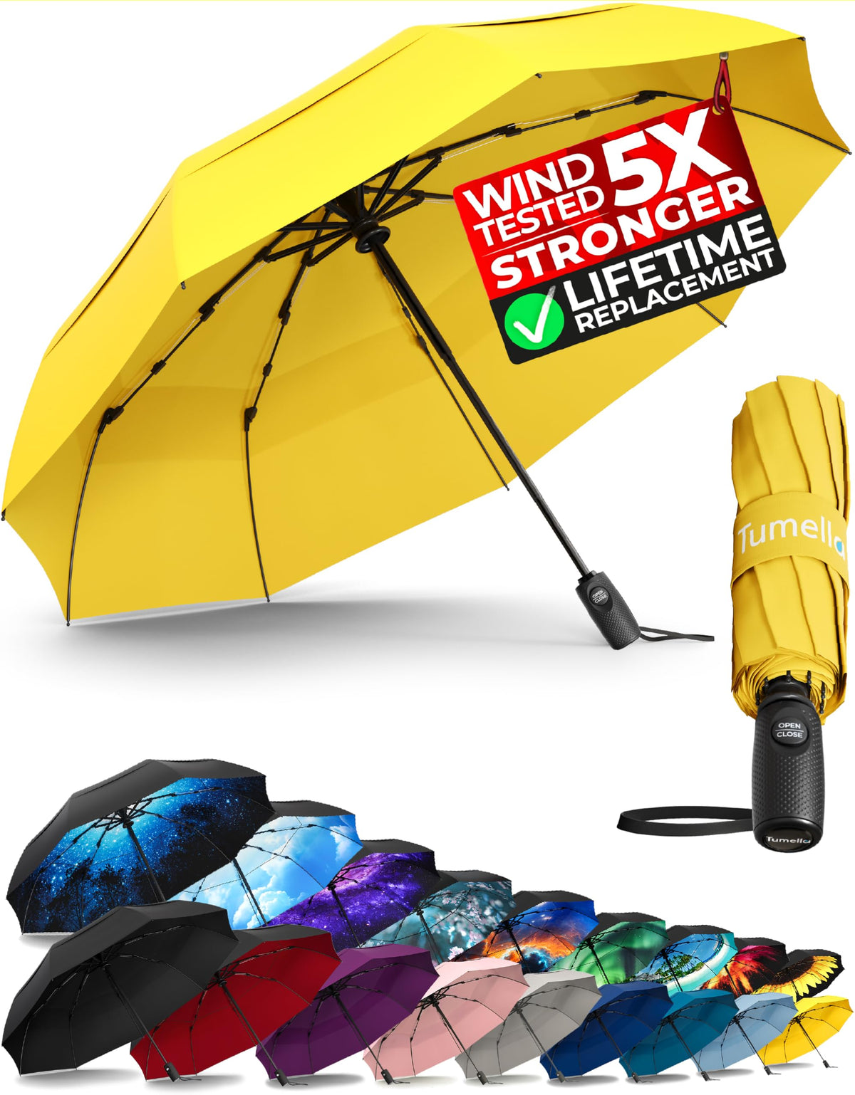 Strongest Windproof Travel Umbrella (Compact, 100MPH Wind-Tested)