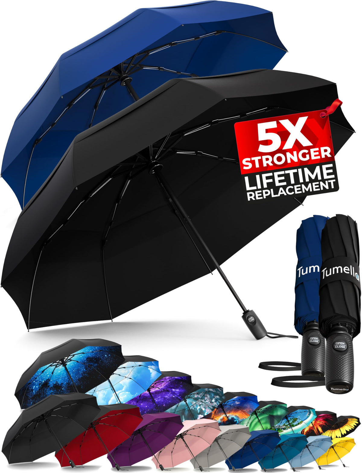 Strongest Windproof Travel Umbrella (Compact, 100MPH Wind-Tested)