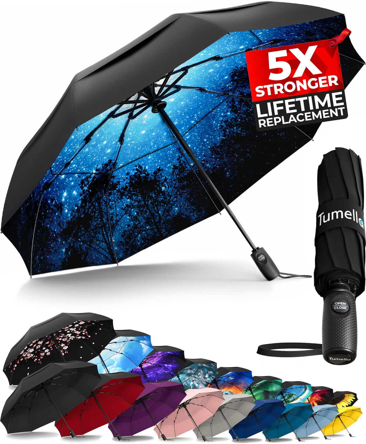 Strongest Windproof Travel Umbrella (Compact, 100MPH Wind-Tested)