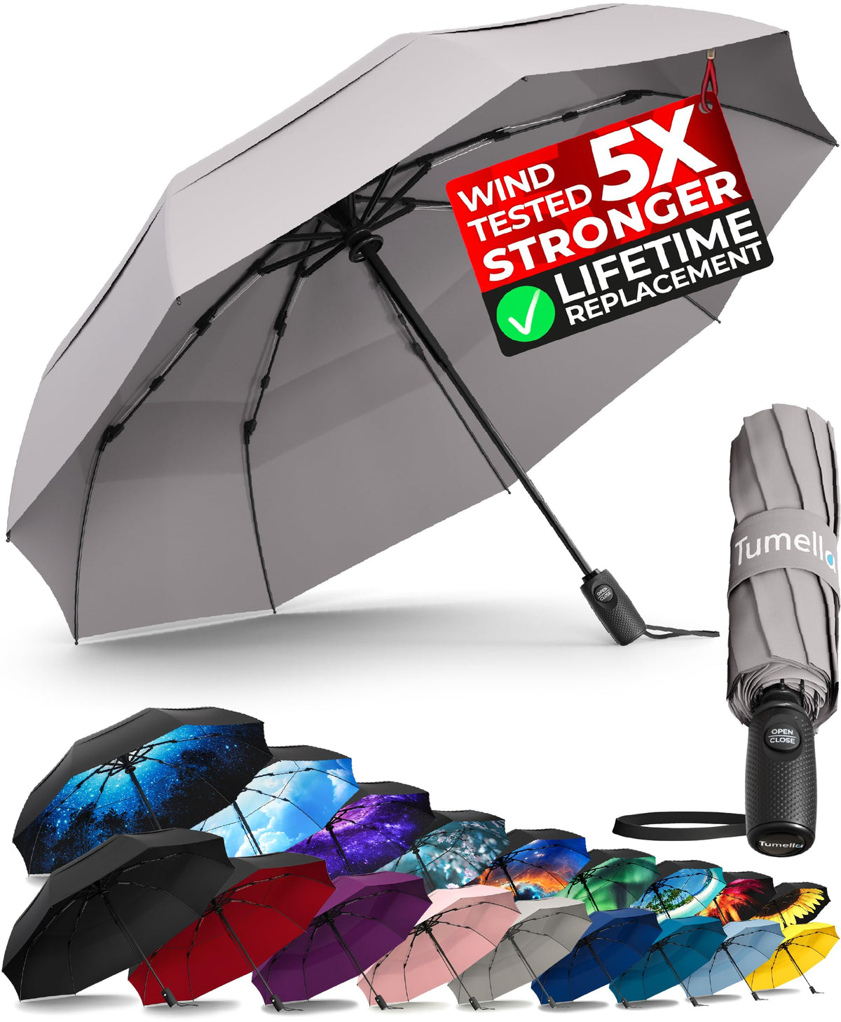 Strongest Windproof Travel Umbrella (Compact, 100MPH Wind-Tested)