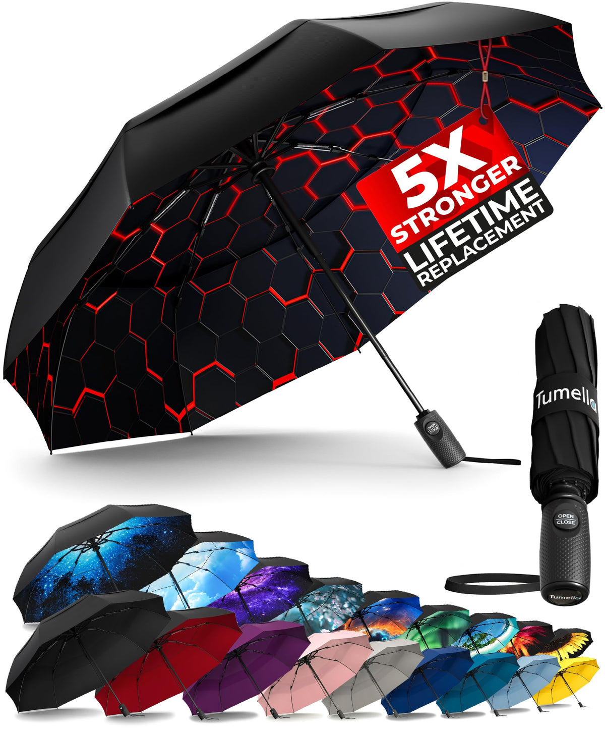 Strongest Windproof Travel Umbrella (Compact, 100MPH Wind-Tested)