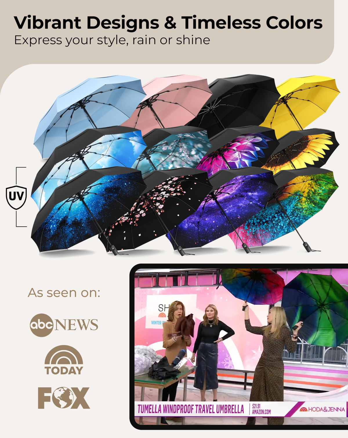 Strongest Windproof Travel Umbrella (Compact, 100MPH Wind-Tested)