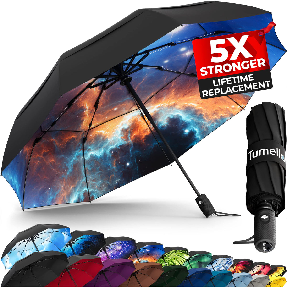 Strongest Windproof Travel Umbrella (Compact, 100MPH Wind-Tested)