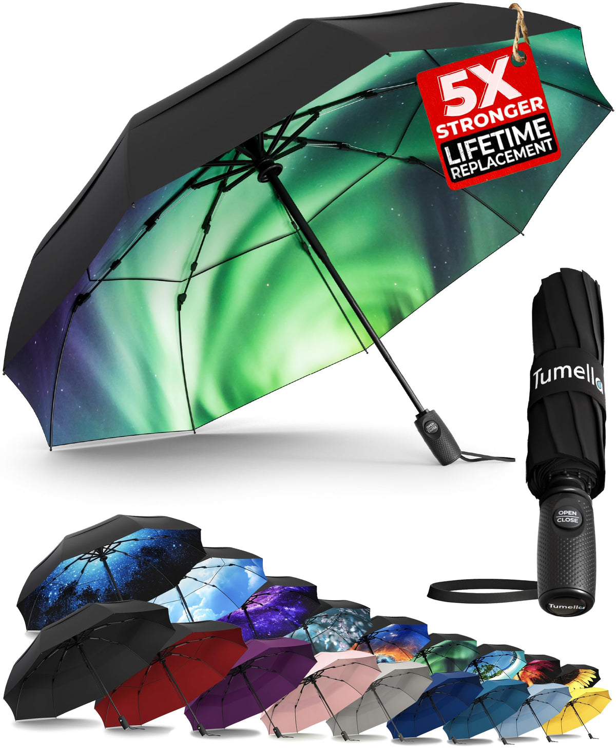 Strongest Windproof Travel Umbrella (Compact, 100MPH Wind-Tested)