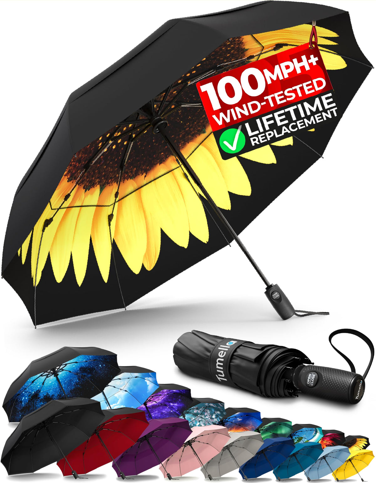 Strongest Windproof Travel Umbrella (Compact, 100MPH Wind-Tested)