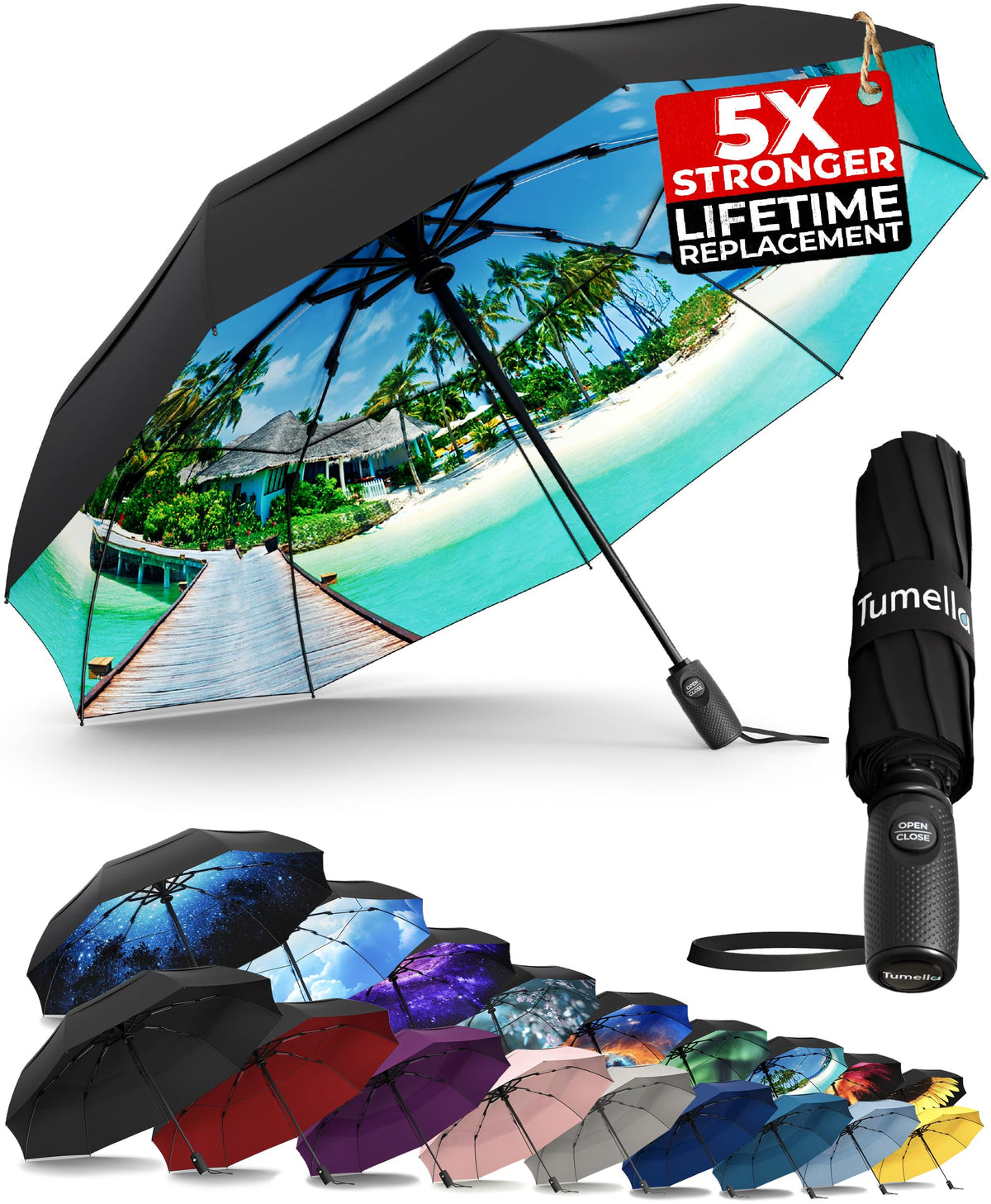 Strongest Windproof Travel Umbrella (Compact, 100MPH Wind-Tested)