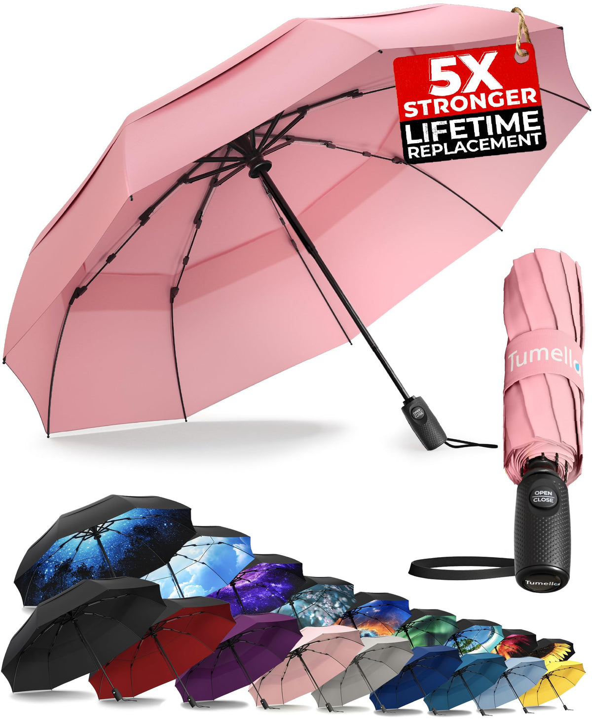 Strongest Windproof Travel Umbrella (Compact, 100MPH Wind-Tested)