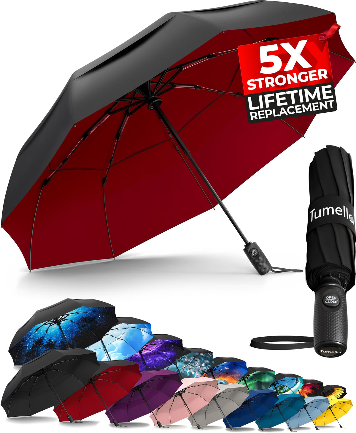 Strongest Windproof Travel Umbrella (Compact, 100MPH Wind-Tested)