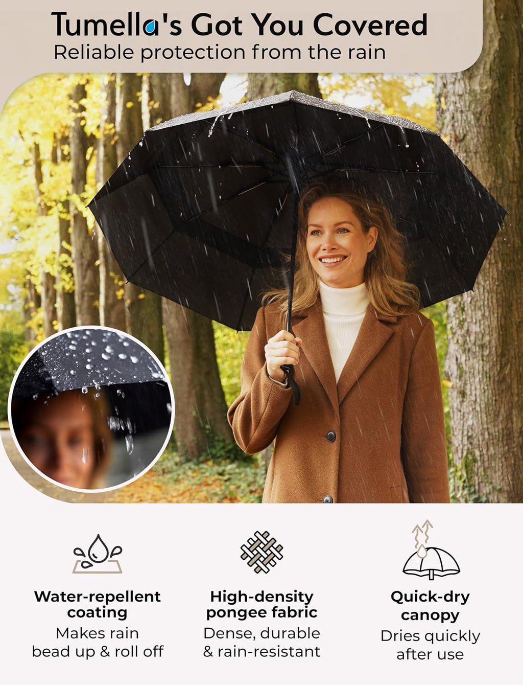 Strongest Windproof Travel Umbrella (Compact, 100MPH Wind-Tested)