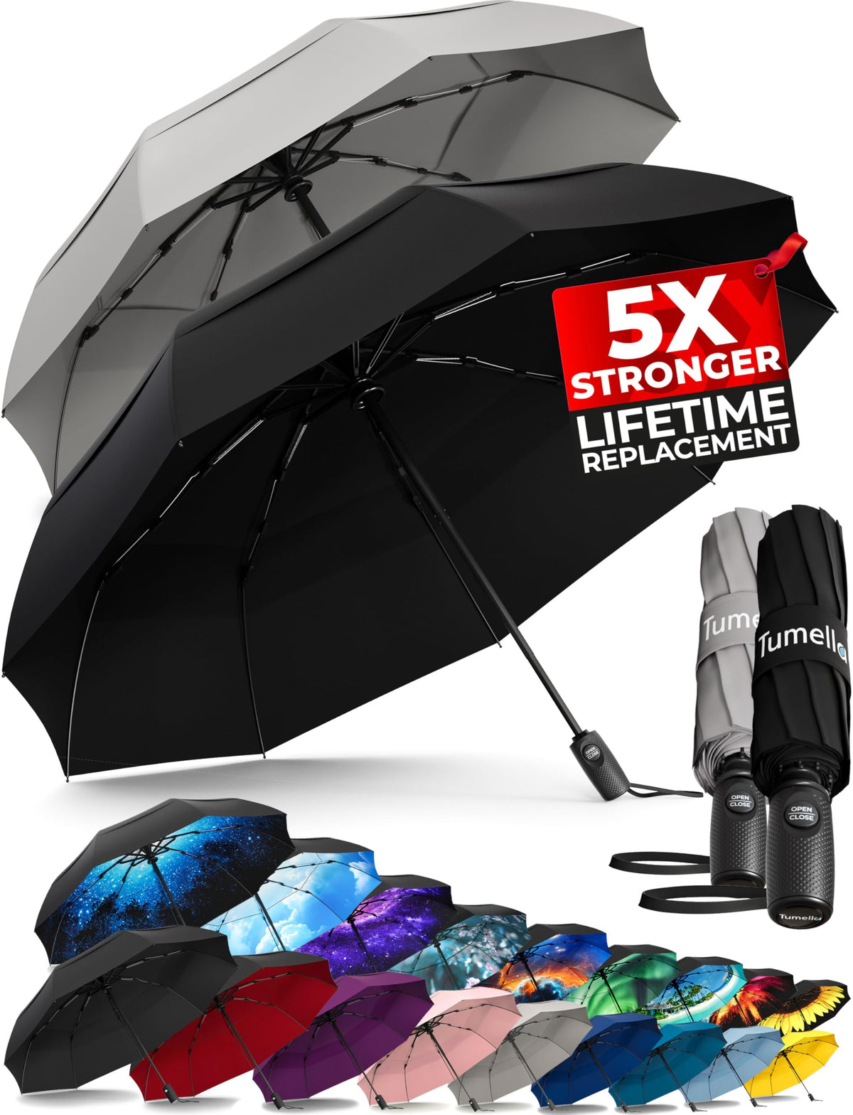 Strongest Windproof Travel Umbrella (Compact, 100MPH Wind-Tested)