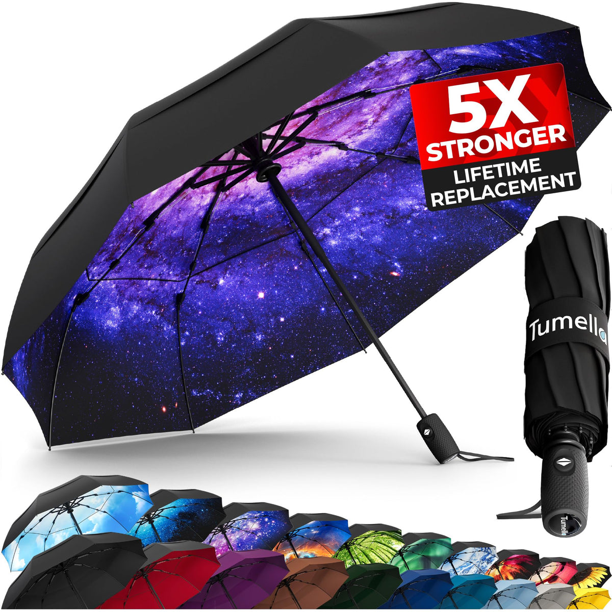 Strongest Windproof Travel Umbrella (Compact, 100MPH Wind-Tested)